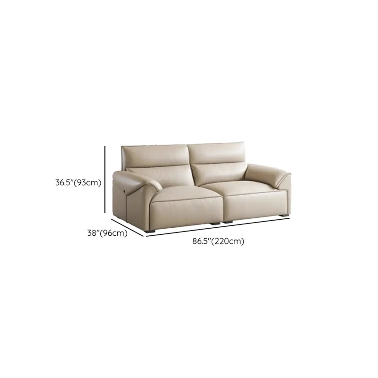 Modern Scratch Resistant Beige Genuine Leather Wide Seat Sofa 