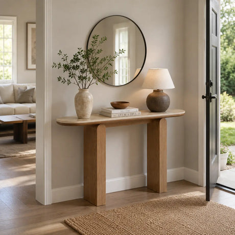 Modern Scratch Resistant Oval Stone Top Console Table Image - 1