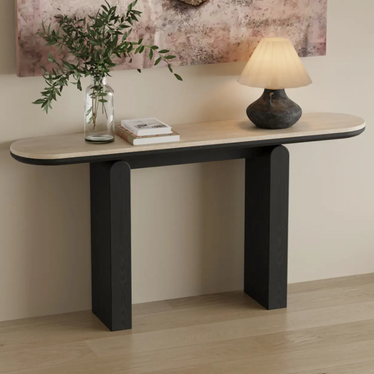 Modern Scratch Resistant Oval Stone Top Console Table Image - 5