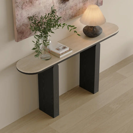 Modern Scratch Resistant Oval Stone Top Console Table Image - 6
