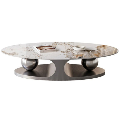 Modern Scratch Resistant Stone Oval Coffee Table Image - 2