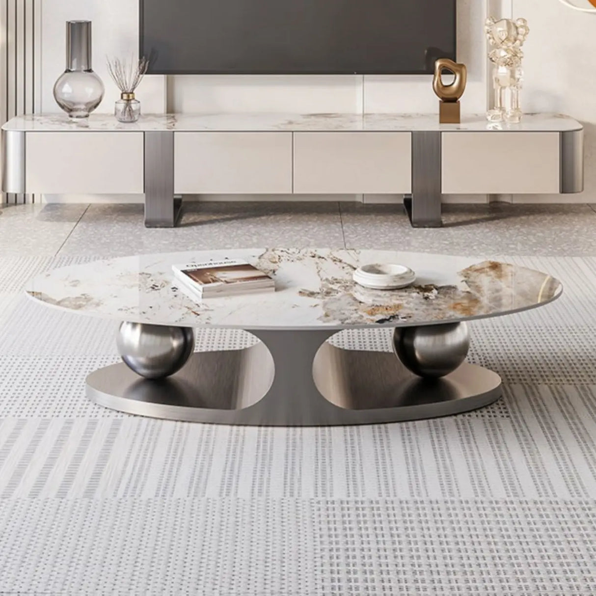 Modern Scratch Resistant Stone Oval Coffee Table Image - 3