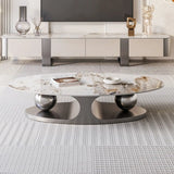 Modern Scratch Resistant Stone Oval Coffee Table Image - 3