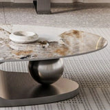 Modern Scratch Resistant Stone Oval Coffee Table Image - 5