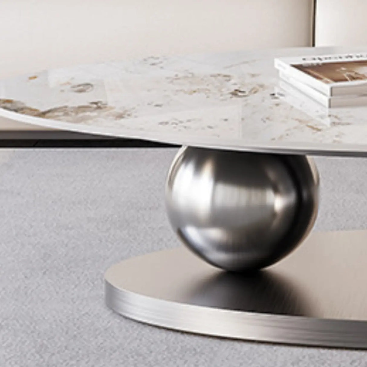 Modern Scratch Resistant Stone Oval Coffee Table Image - 6