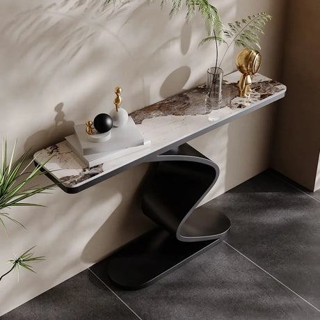 Modern Scratch Resistant Stone Top Curved Base Console Table Image - 1
