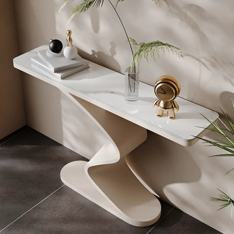Modern Scratch Resistant Stone Top Curved Base Console Table Image - 4