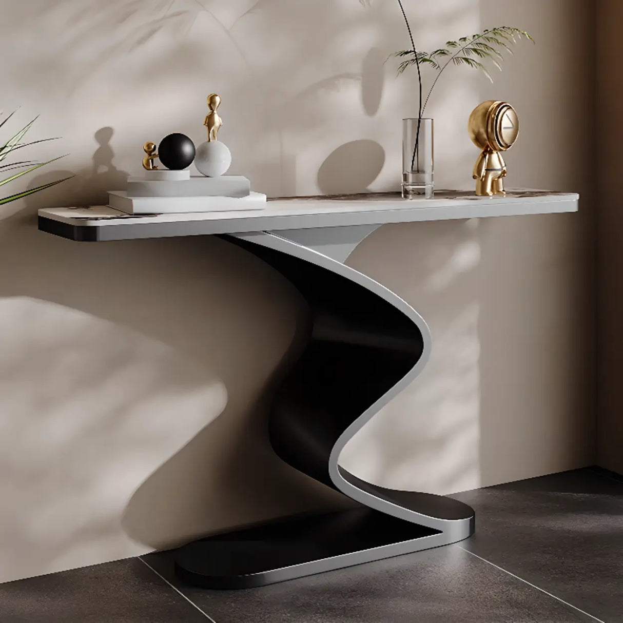 Modern Scratch Resistant Stone Top Curved Base Console Table Image - 6