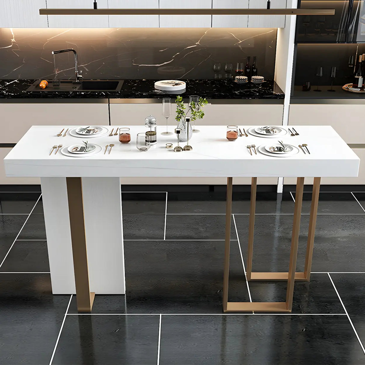 Modern Scratch Resistant White Marble Counter Height Bar Table Image - 8