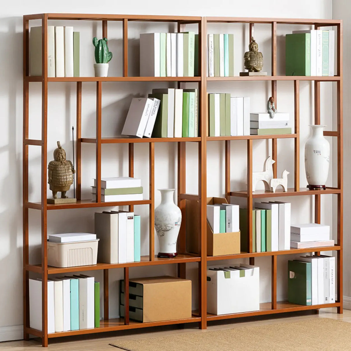 Modern Sepia Wood Vertical Rectangle Open Bookshelf Image - 1