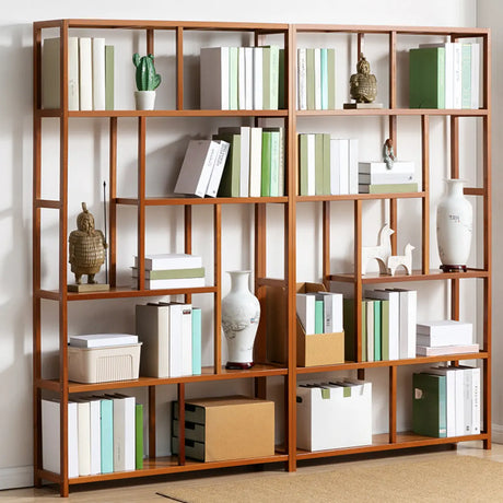 Modern Sepia Wood Vertical Rectangle Open Bookshelf Image - 1