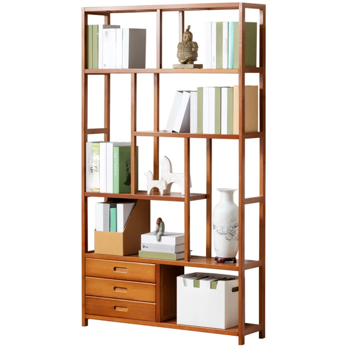 Modern Sepia Wood Vertical Rectangle Open Bookshelf Image - 10