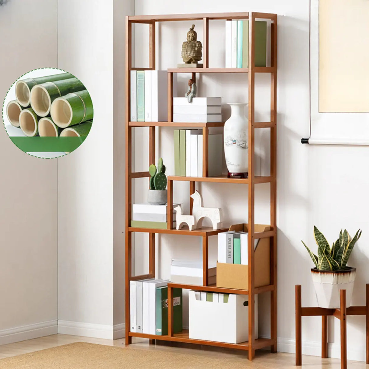 Modern Sepia Wood Vertical Rectangle Open Bookshelf Image - 11
