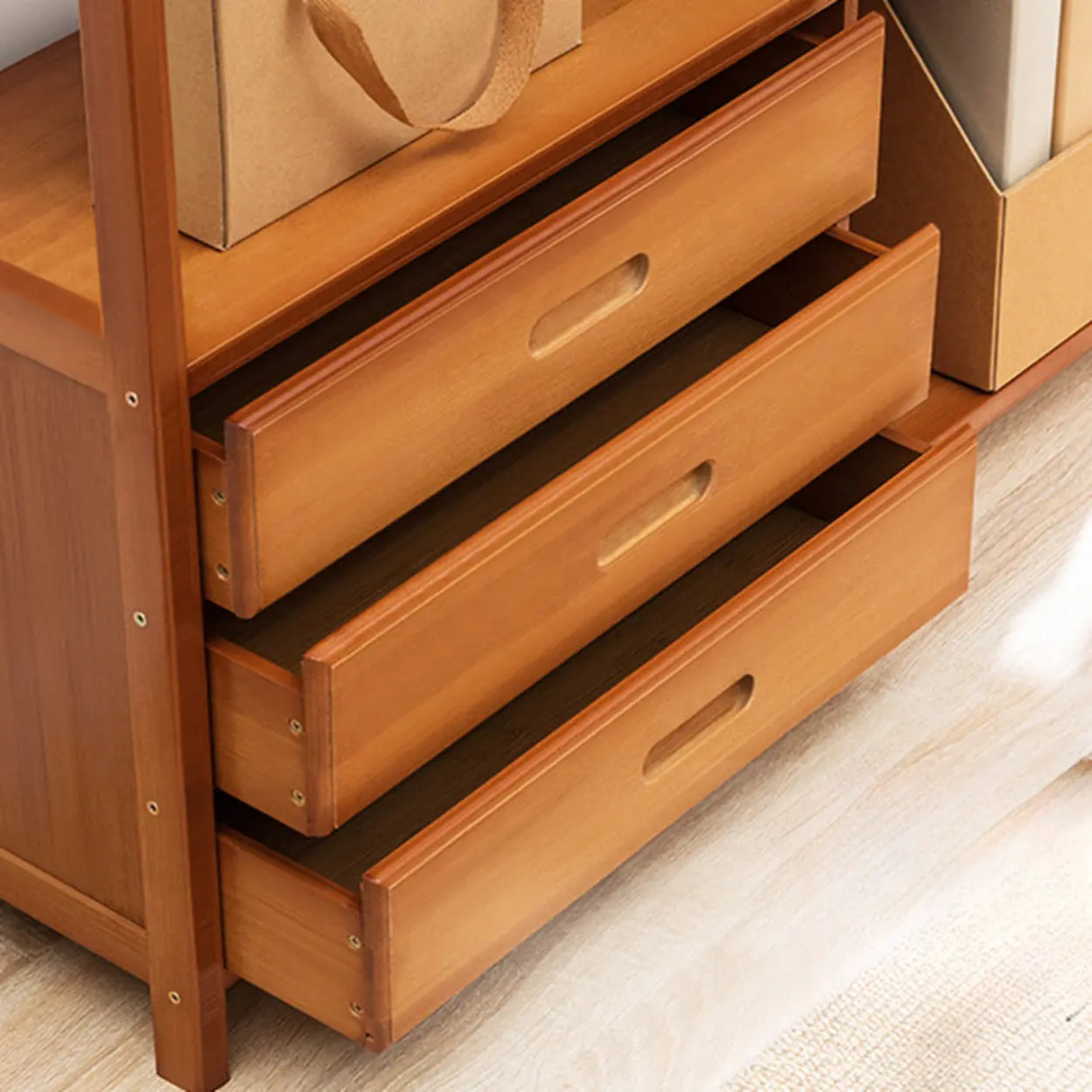 Modern Sepia Wood Vertical Rectangle Open Bookshelf Image - 15