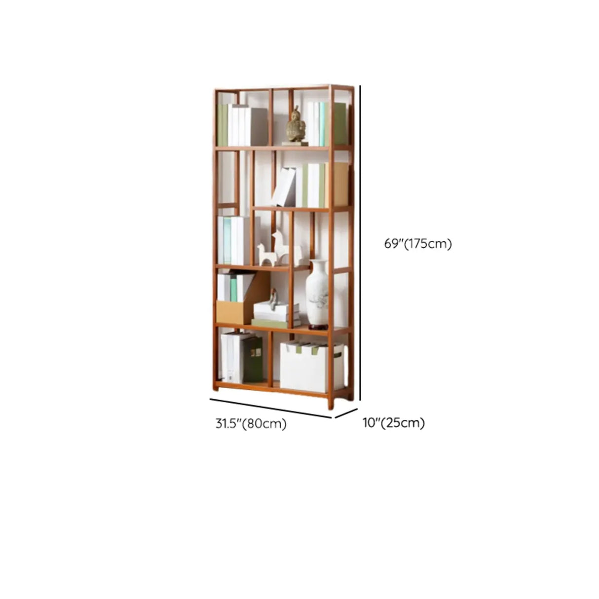 Modern Sepia Wood Vertical Rectangle Open Bookshelf 