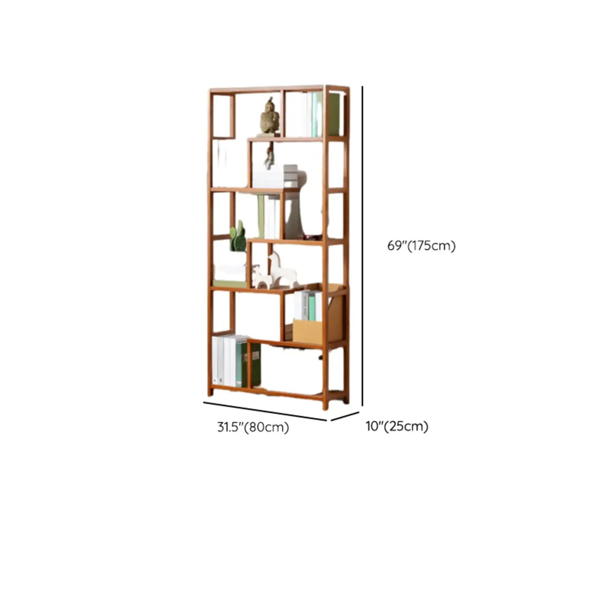 Modern Sepia Wood Vertical Rectangle Open Bookshelf Image - 17