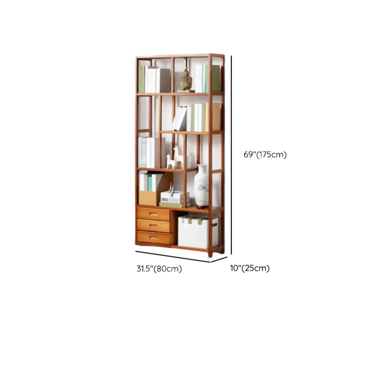 Modern Sepia Wood Vertical Rectangle Open Bookshelf Image - 19
