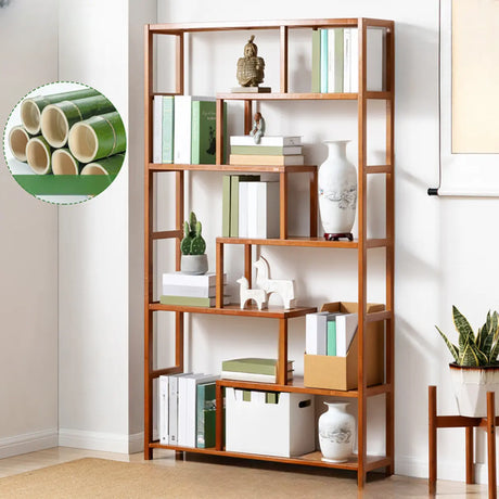 Modern Sepia Wood Vertical Rectangle Open Bookshelf Image - 2