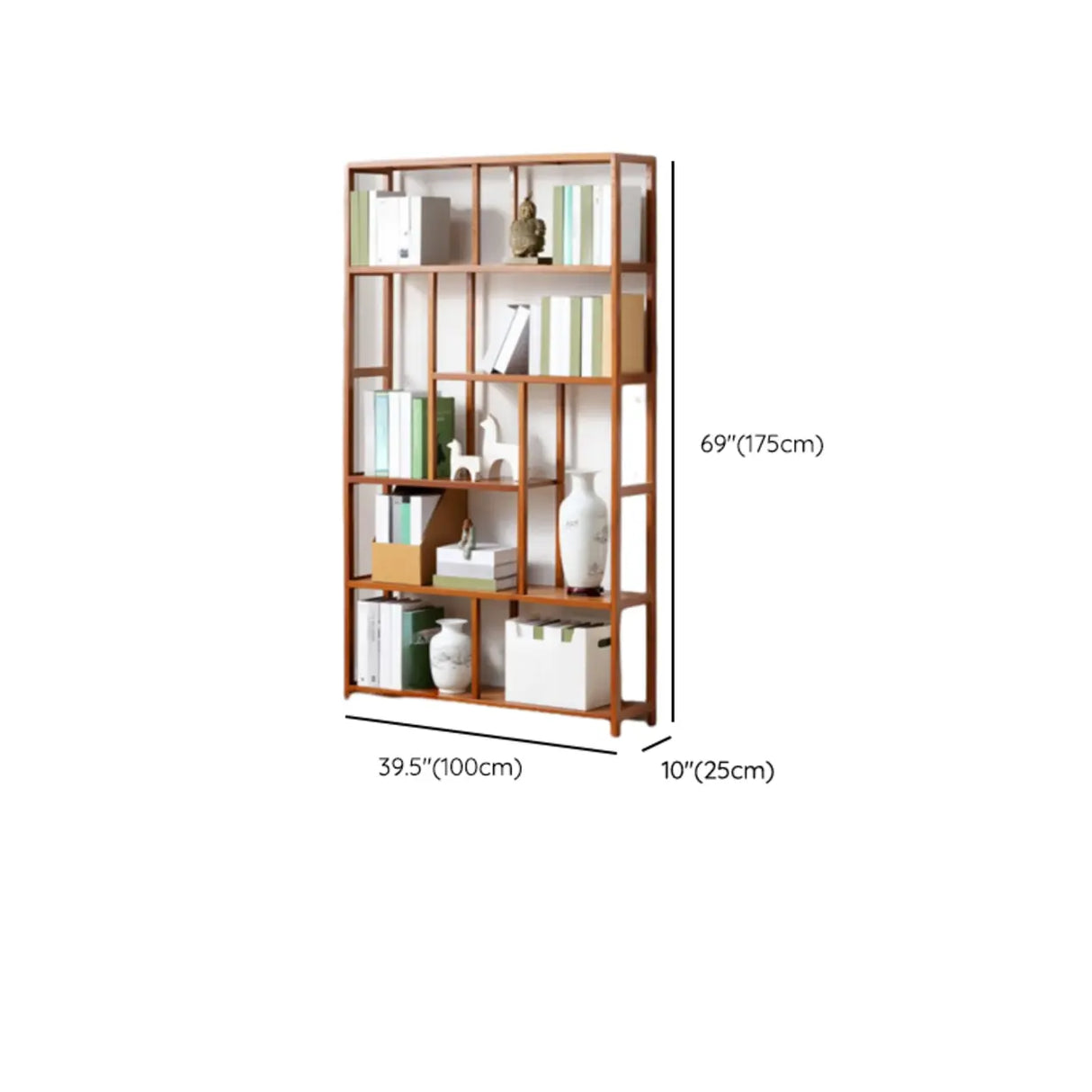 Modern Sepia Wood Vertical Rectangle Open Bookshelf Image - 20