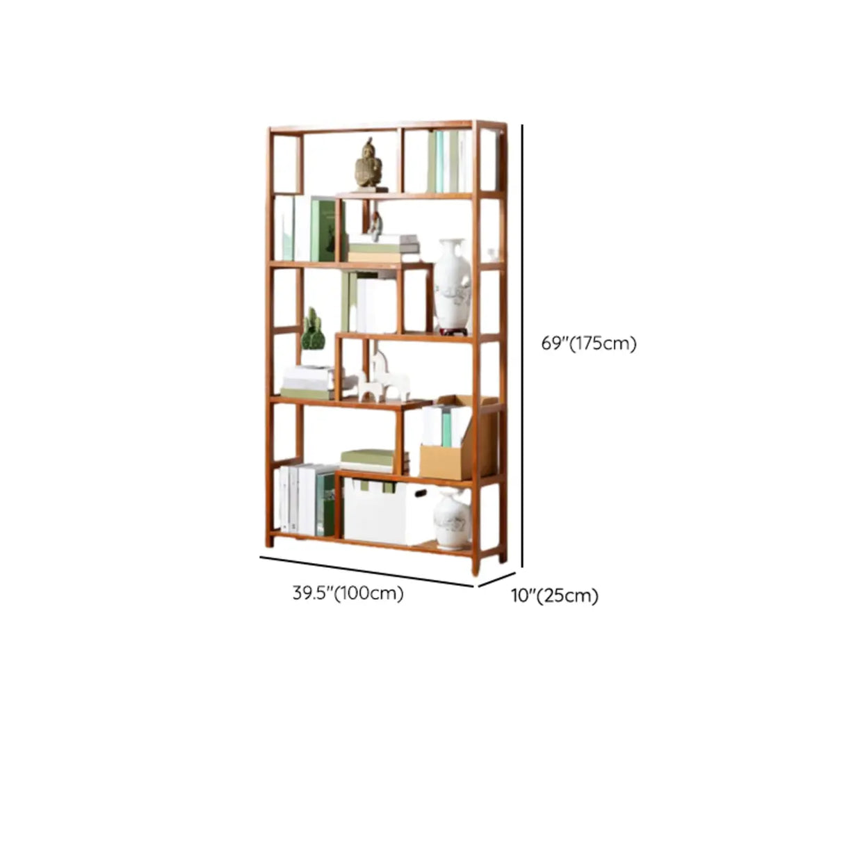 Modern Sepia Wood Vertical Rectangle Open Bookshelf Image - 21