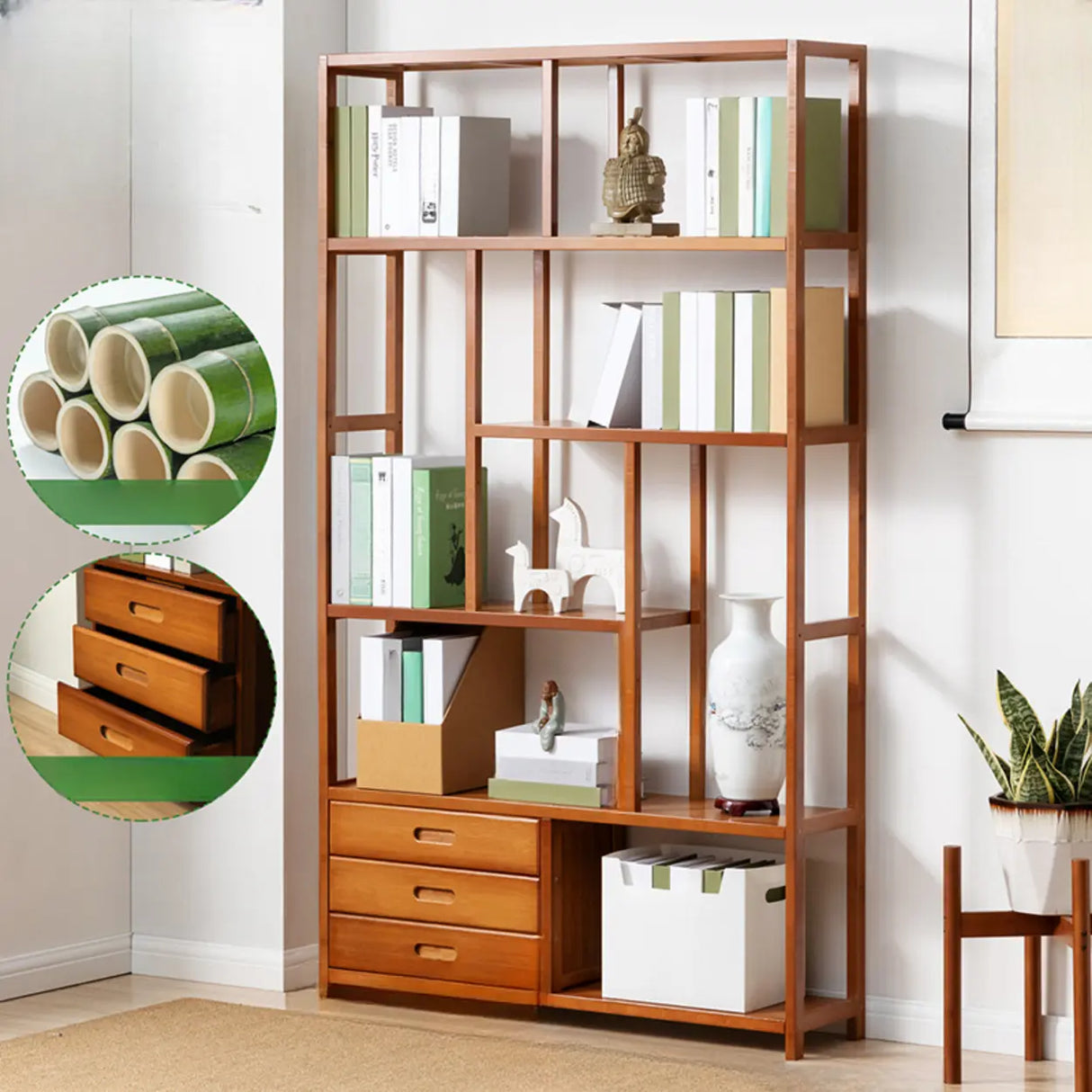 Modern Sepia Wood Vertical Rectangle Open Bookshelf Image - 9