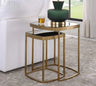 Modern Set of 2 Glass Top Gold Nesting Side Table Image - 1