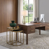 Modern Set of 2 Glass Top Gold Nesting Side Table Image - 2
