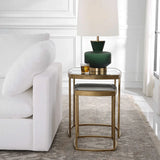 Modern Set of 2 Glass Top Gold Nesting Side Table Image - 4