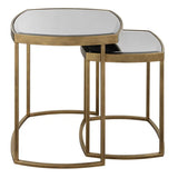Modern Set of 2 Glass Top Gold Nesting Side Table Image - 5