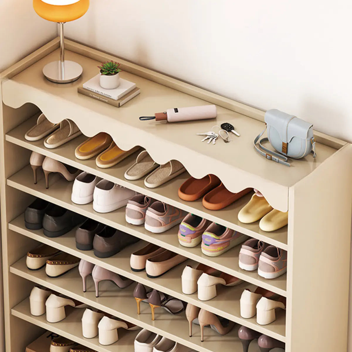 Modern Shelf Wood Entryway Beige 5-Tier Shoe Storage Image - 8