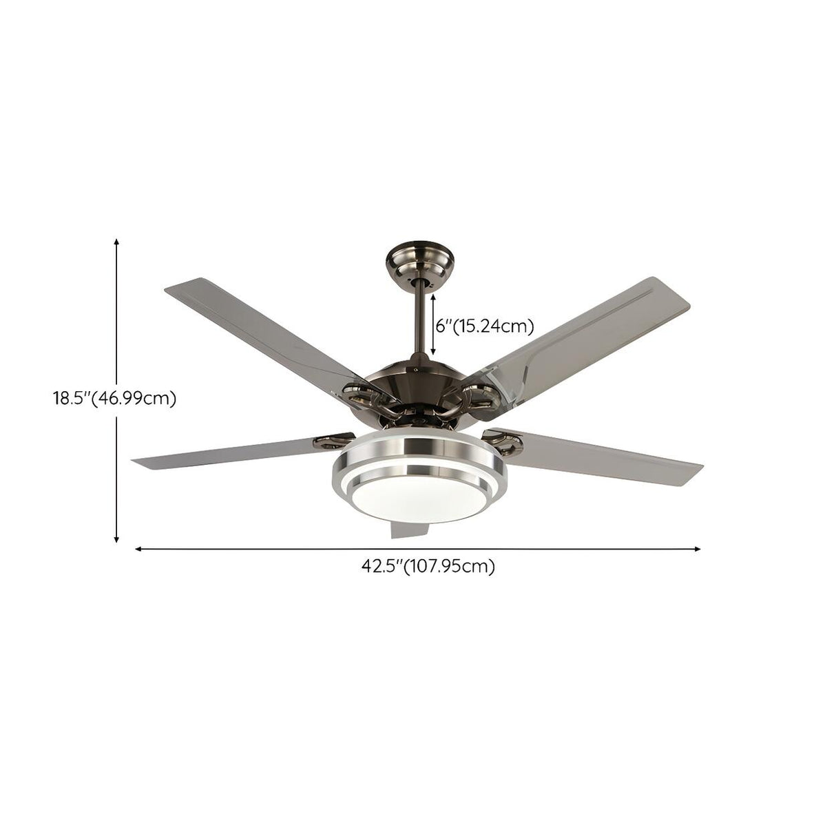 Modern Silver 5 Blade Windmill Ceiling Fan with Light Image - 12