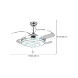 Modern Silver Round Crystal Decor Ceiling Fan Light #size