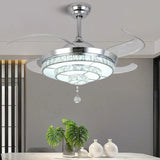 Modern Silver Round Crystal Decor Ceiling Fan Light Image - 3