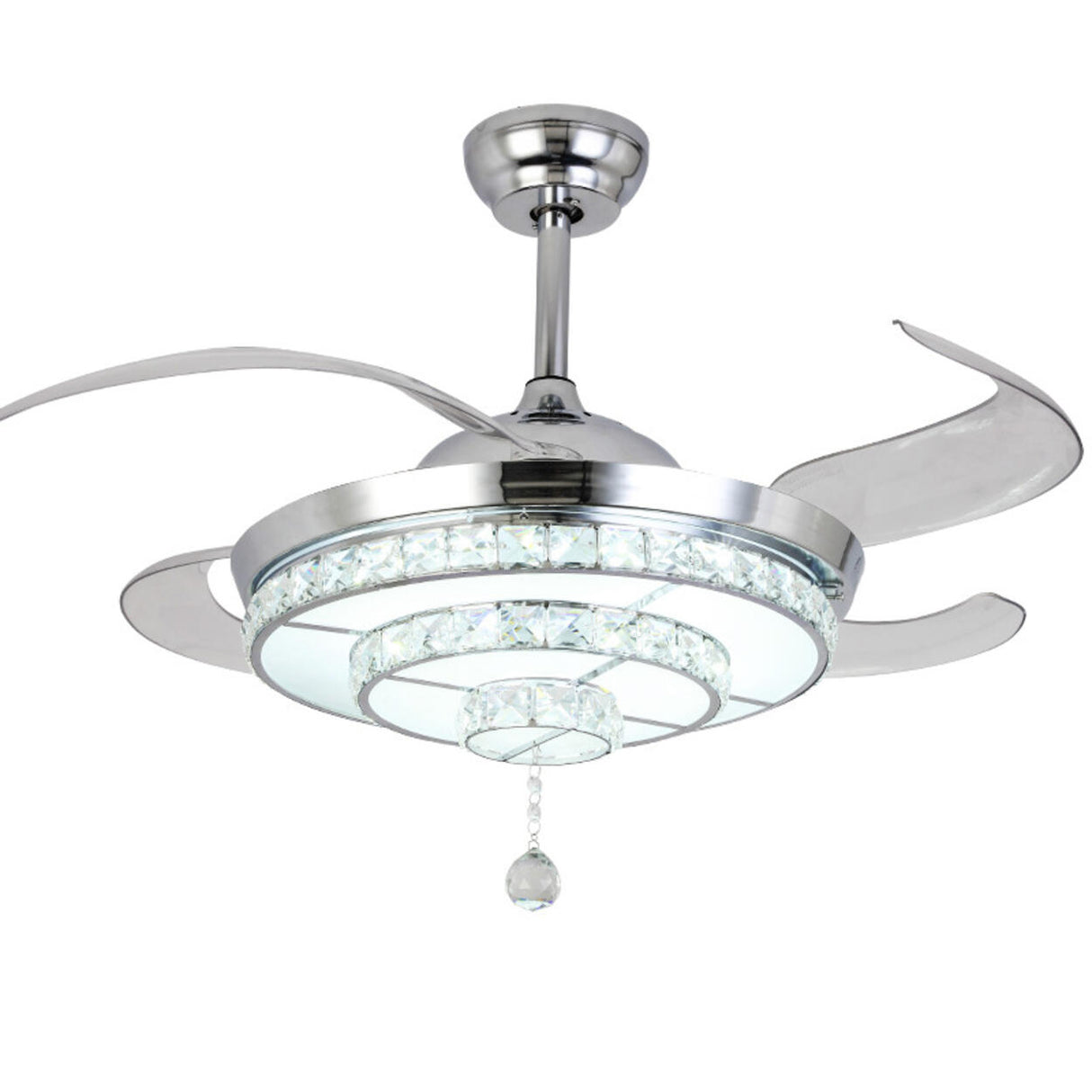 Modern Silver Round Crystal Decor Ceiling Fan Light Image - 5