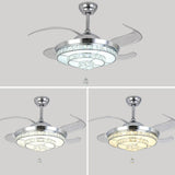 Modern Silver Round Crystal Decor Ceiling Fan Light Image - 8