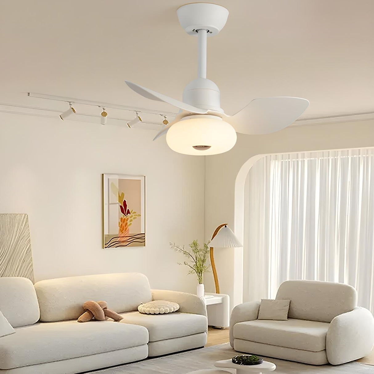 Modern Simple 3 Blade White LED Ceiling Fan with Light Image - 3