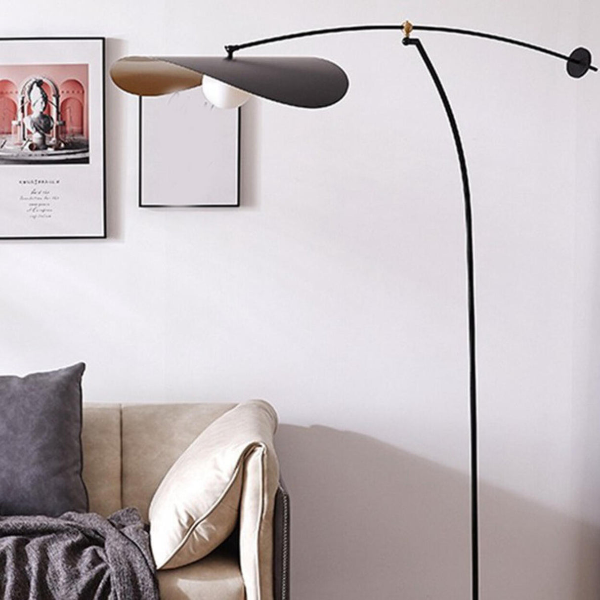 Modern Simple Black Arms Metal Arc Floor Light Lamp Image - 4