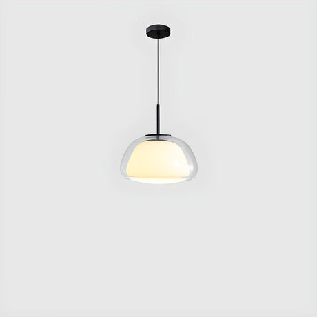 Modern Simple Clear Glass Drum Dining Room Pendant Light Image - 2