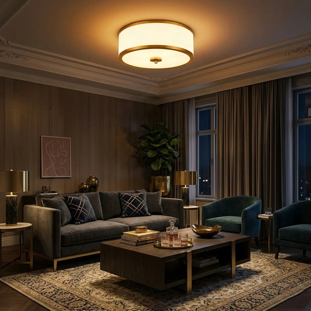 Modern Simple Fabric Drum Flush Mount Ceiling Light Image - 3