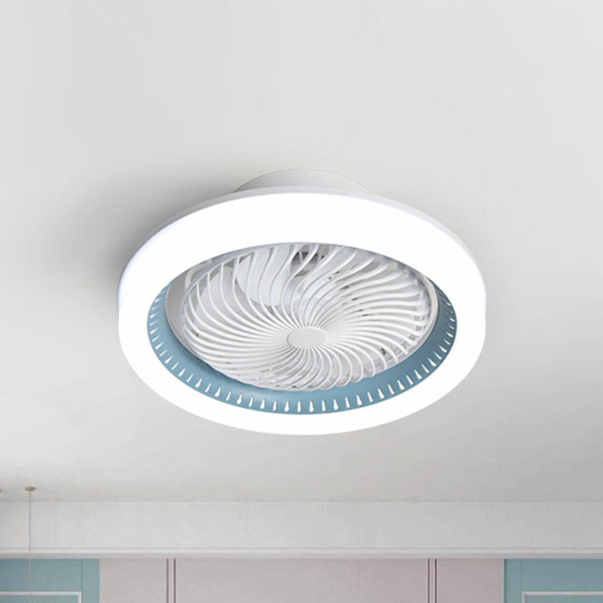 Modern Simple Flush-Mounted Round Ceiling Fan Light Image - 10