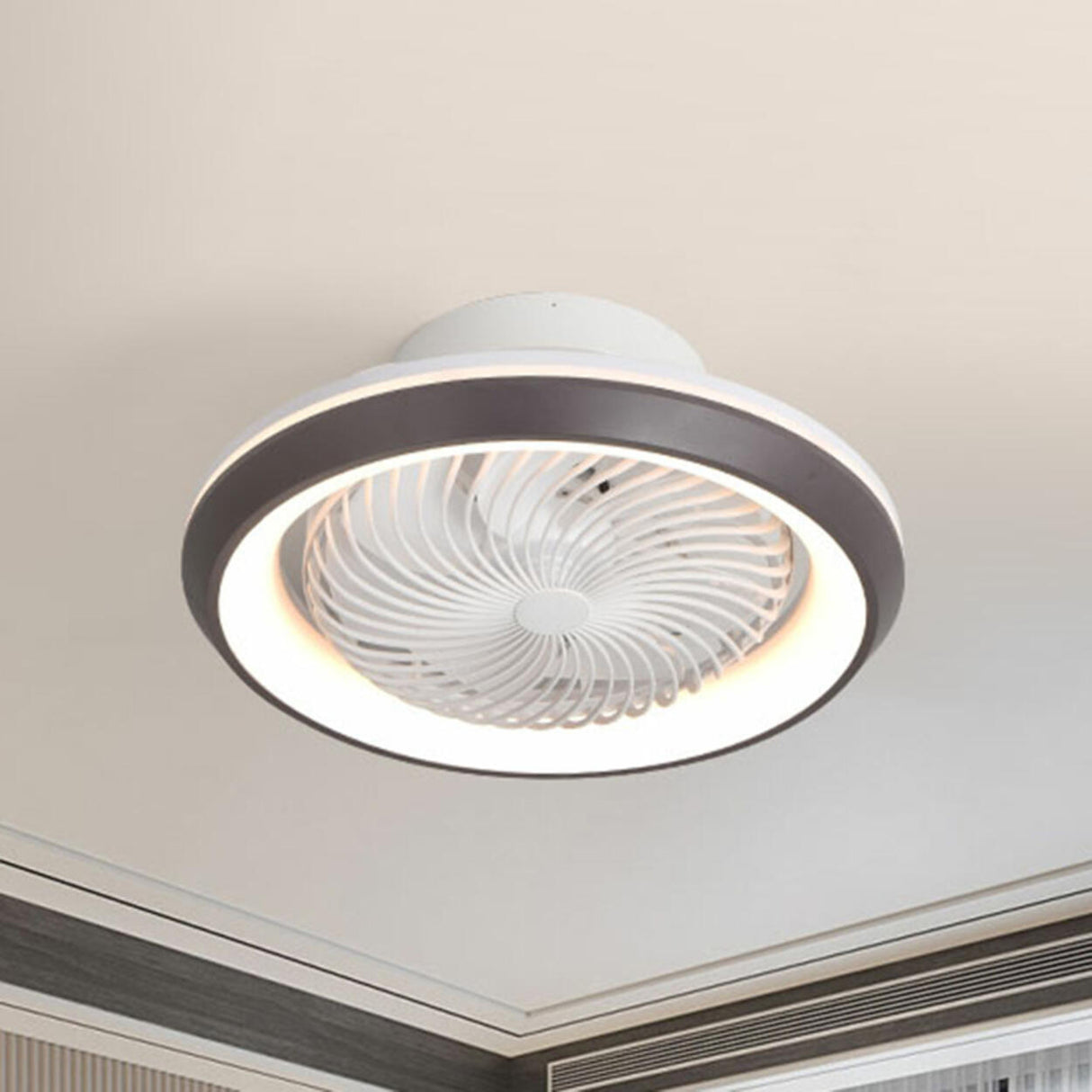 Modern Simple Flush-Mounted Round Ceiling Fan Light Image - 11