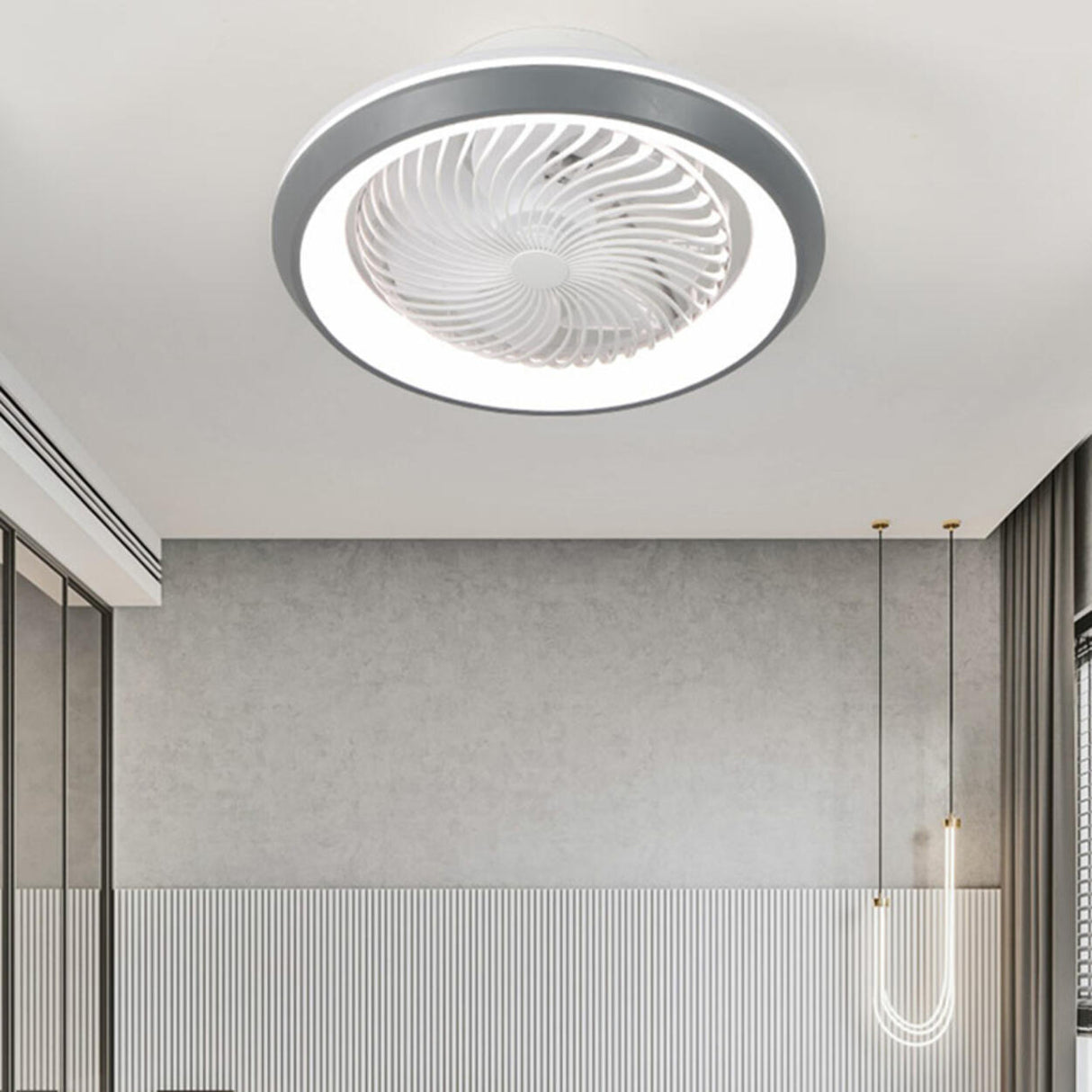 Modern Simple Flush-Mounted Round Ceiling Fan Light Image - 3