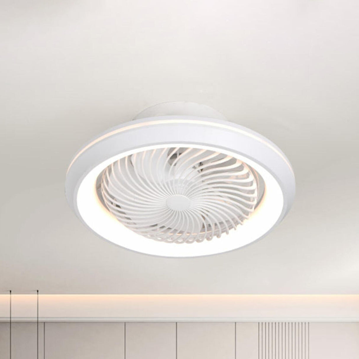 Modern Simple Flush-Mounted Round Ceiling Fan Light Image - 4