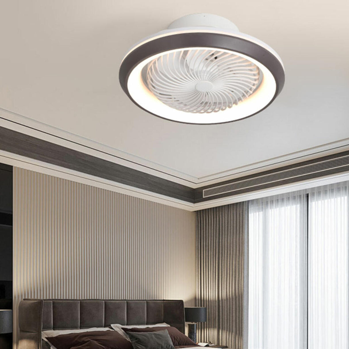 Modern Simple Flush-Mounted Round Ceiling Fan Light Image - 5