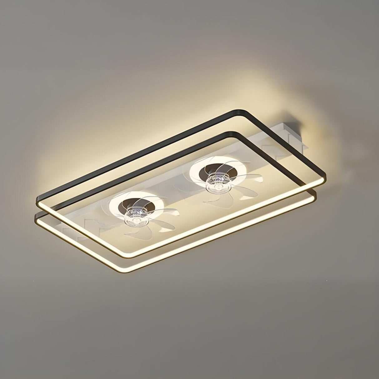 Modern Simple Geometric Frame Flush Ceiling Fan Light Image - 17