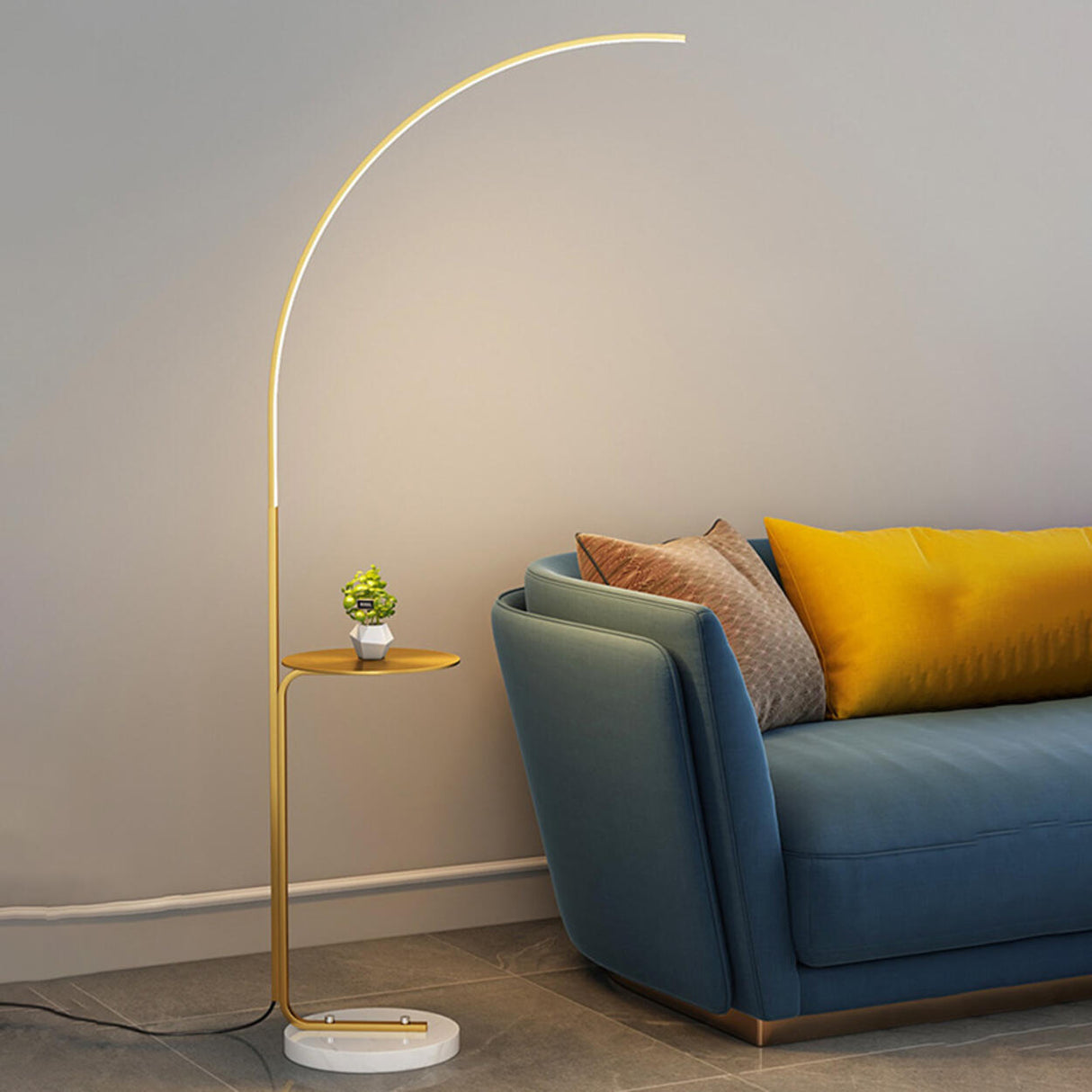 Modern Simple Gold Arc Metal Side Table Floor Lamp Image - 13