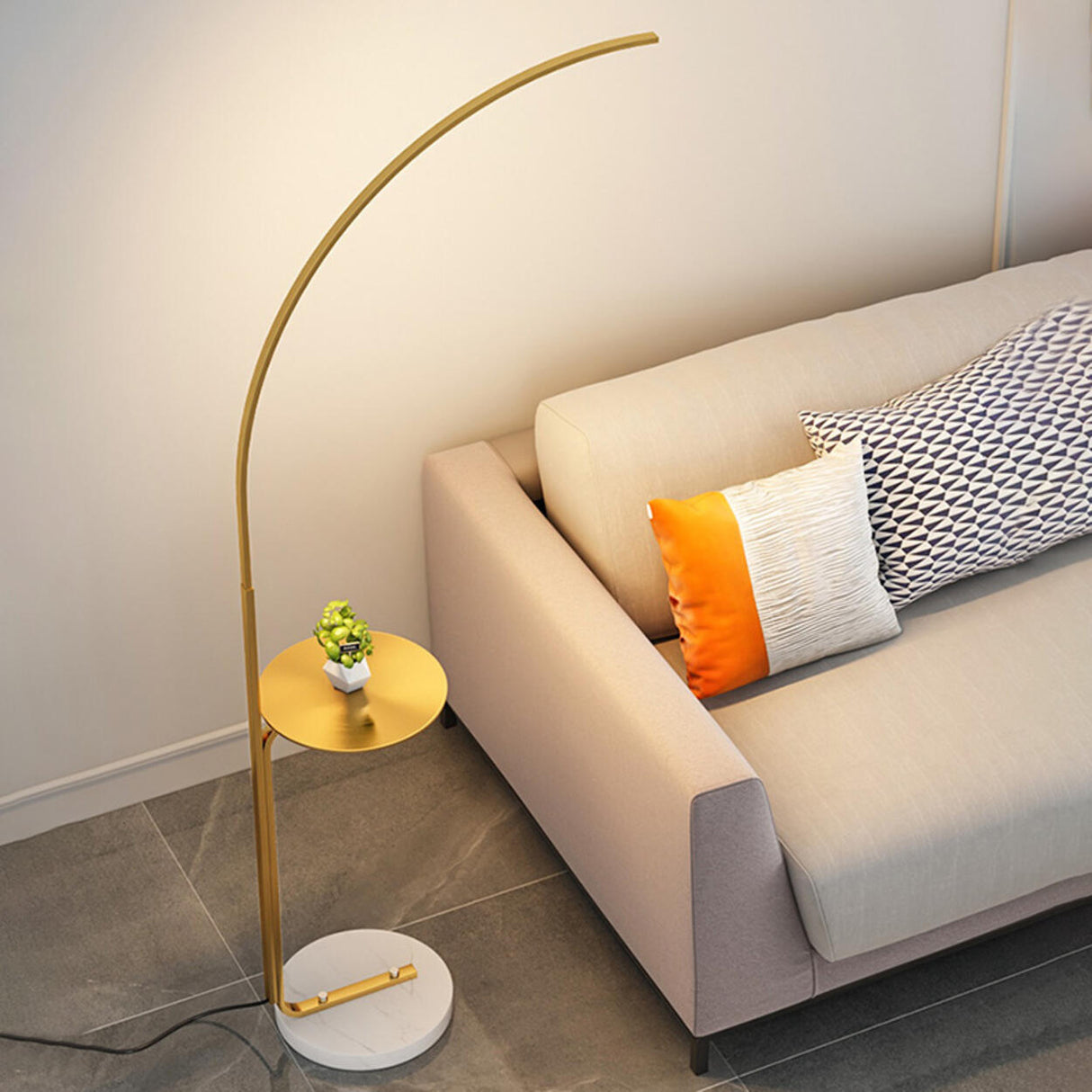 Modern Simple Gold Arc Metal Side Table Floor Lamp Image - 14