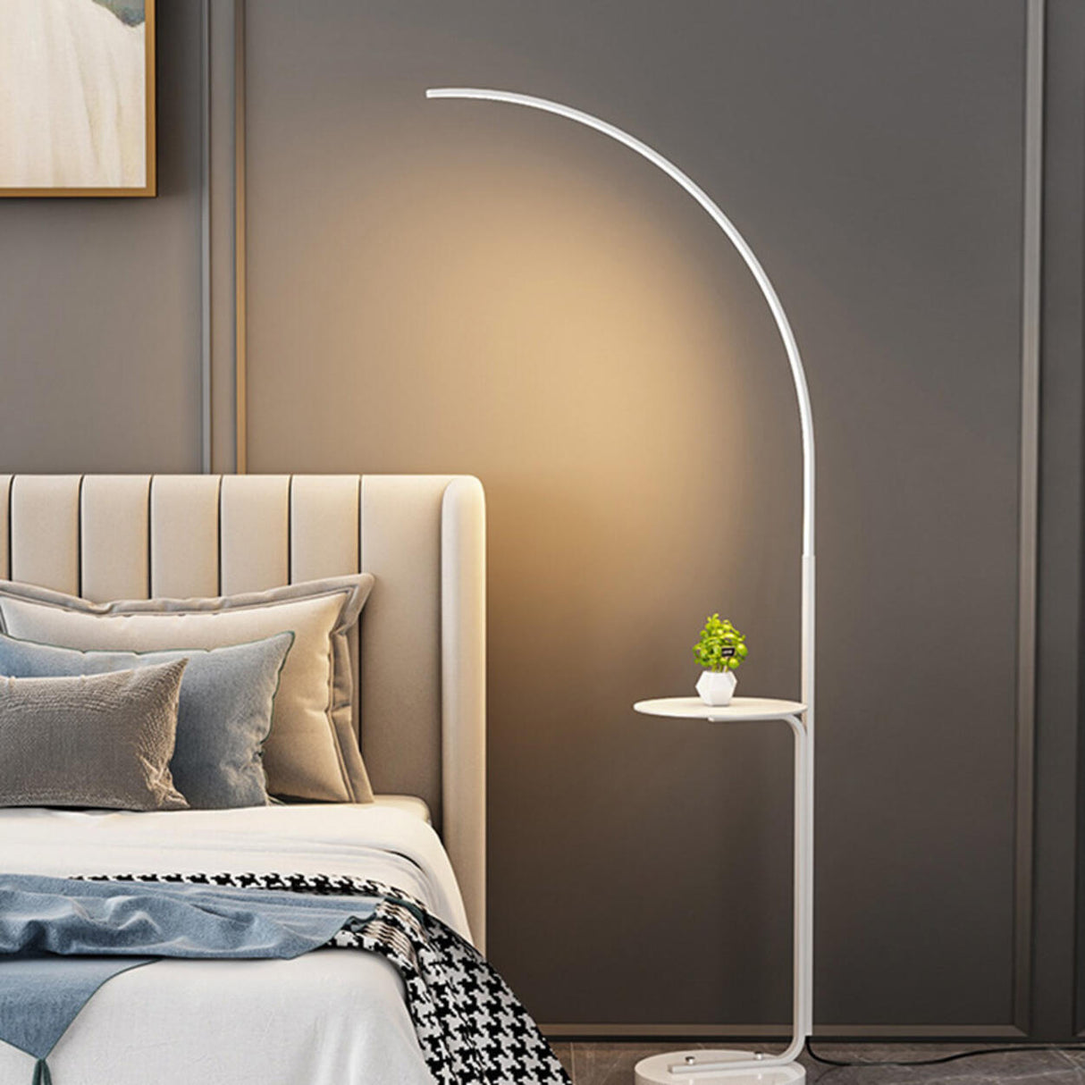 Modern Simple Gold Arc Metal Side Table Floor Lamp Image - 3
