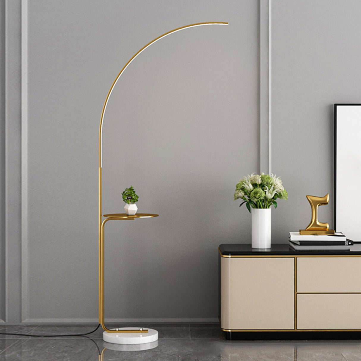 Modern Simple Gold Arc Metal Side Table Floor Lamp Image - 4