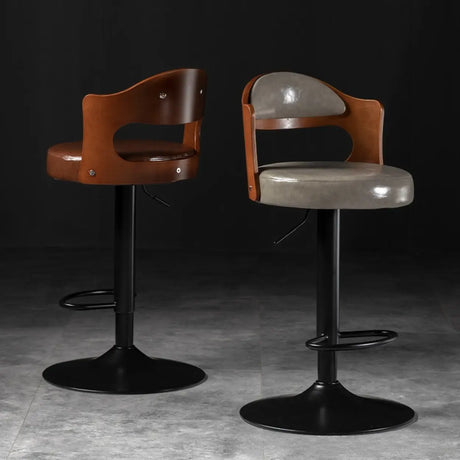 Modern Simple Gray Rotatable Round Bar Stool with Back Image - 1